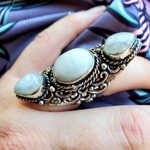 New Huge Rainbow Moonstone 925 Silver Statement Ring.